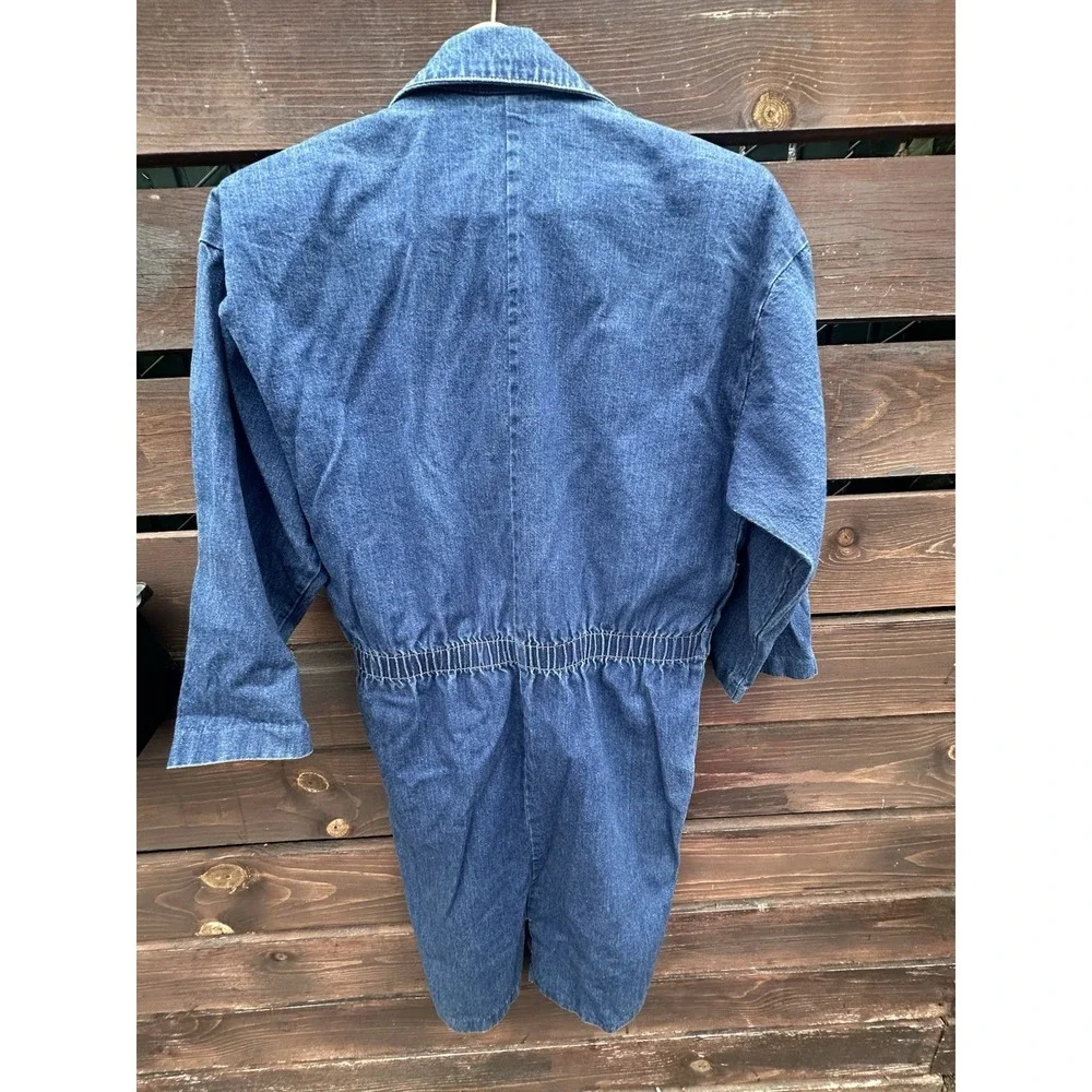 *VTG Ideas Denim Dress Womens Medium Blue w/ Pockets Long-sleeved Collar Buttons